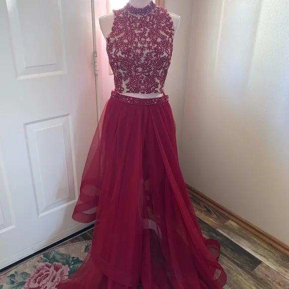 plus size formal dresses san diego Two-Piece Long Prom Dress with Corset Top Dusty Blue / 2 main image 0